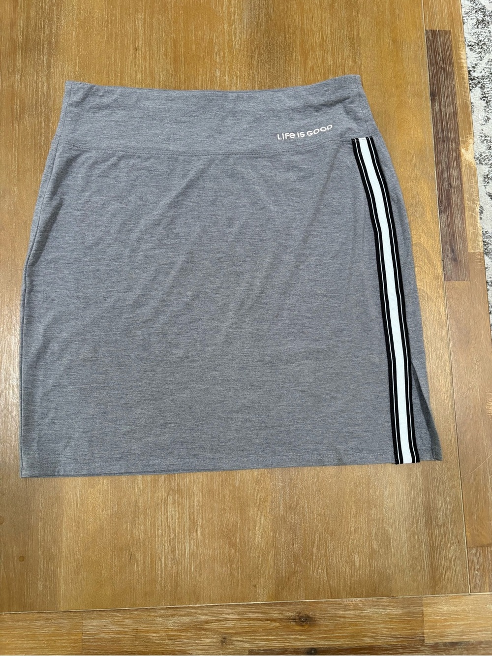 Life Is Good Gray Mini Skirt with Black and White Stripe
